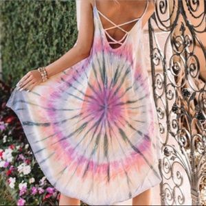 Women’s Tie-Dye Midi Dress with Crisscross Back - Pink Multi